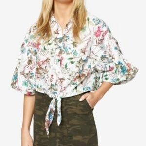 Sanctuary Clover Tie Front Floral Shirt XS
